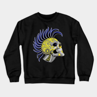 Tattooed Robot Skull with Blue Mohawk Crewneck Sweatshirt